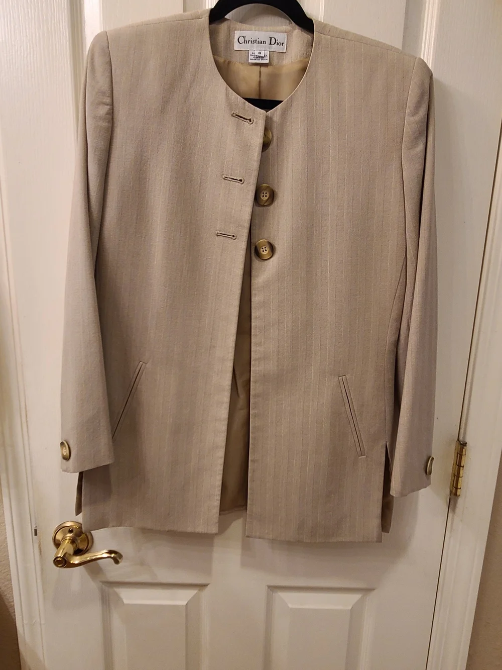 Dior Beige Pinstripe Coat with Gold Buttons